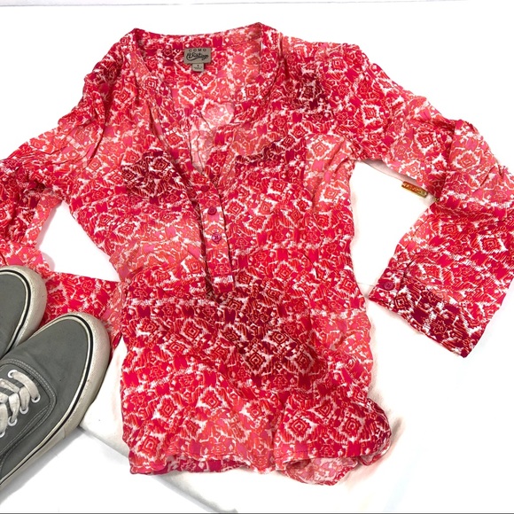 Como Vintage Tops - Como Vintage Button Adjustable Sleeve Pink Top S